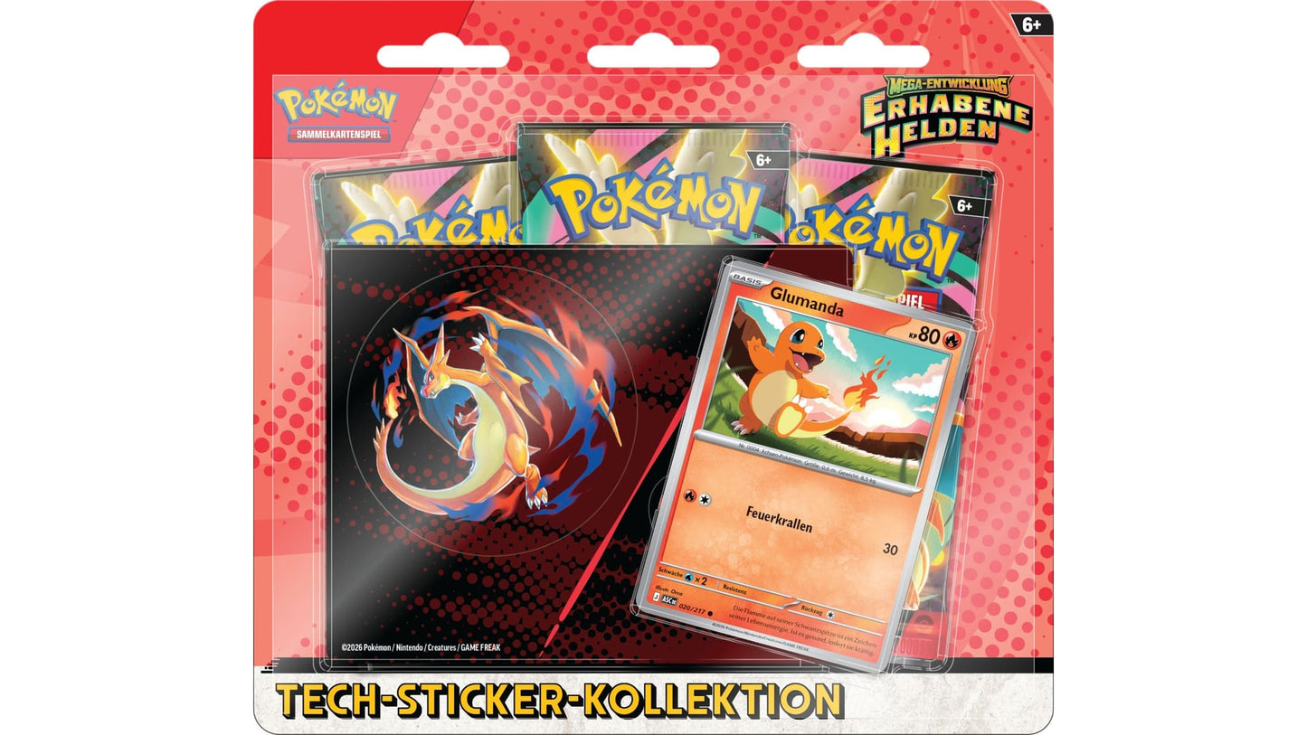 Pokemon Erhabene Helden Tech-Sticker Glumanda 3er Blister(DE)