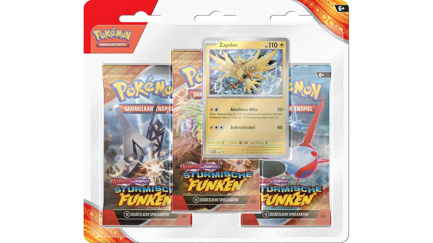 Pokemon: Karmesin & Purpur - Stürmische Funken - Zapdos 3 Pack Blister (DEU)