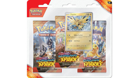 Pokemon Scarlet & Violet - Surging Sparks - Zapdos 3 Pack Blister, englische Ausgabe